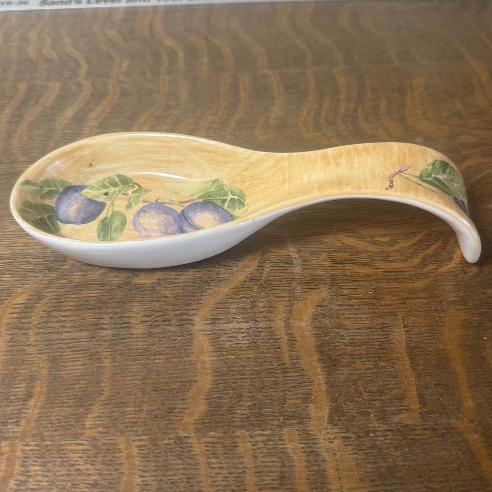 Jay Import Company Hand Painted Ceramic Spoon Rest Plums Fruit Kitchen Decor